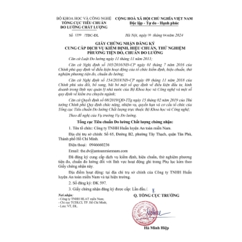 Giấy chứng nhận đăng ký dịch vụ hiệu chuẩn đo lường