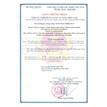 Giấy chứng nhận hoạt động kiểm định kỹ thuật an toàn thuộc quản lý bộ công thương